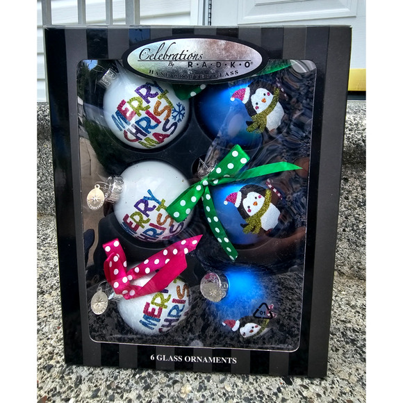 2016 Christopher Radko Glass Penguin Christmas Ornaments BOXED SET NIB - Picture 1 of 2